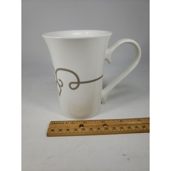 Starbucks Coffee Tea Mug Cup Gold Taupe Diamond Scroll Pattern Half Heart Handle - Picture 12 of 16